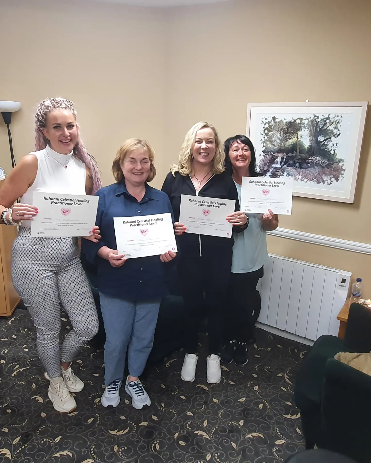 Graduates of Rahanni Celestial Healing Level 1 Workshop in Dublin with Certificates